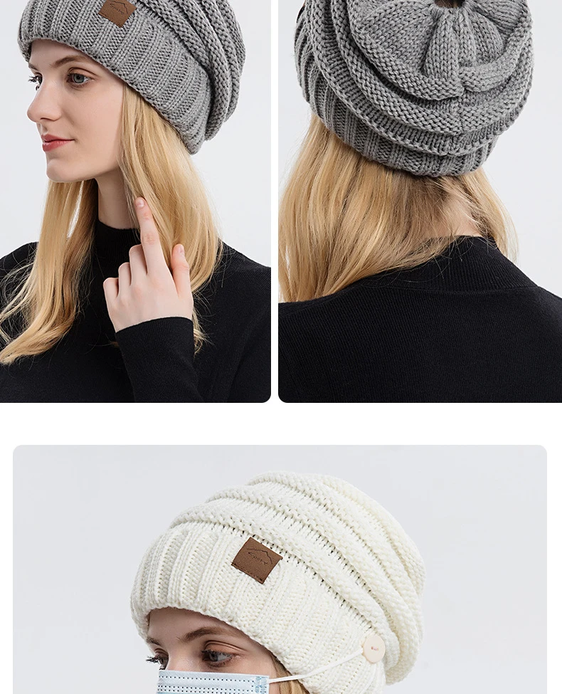 Winter Knitted Hats Ladies Hair Ponytail Caps Can Hang Masks Women Outdoor Warm Woolen Female Cap Skullies Bonnet ski beanie