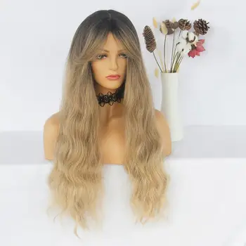 

Anogol Long Black to Brown Ombre Wigs Synthetic Wigs For Black/White Women Glueless Wavy Cosplay Wigs Heat Resistant Daily Wig