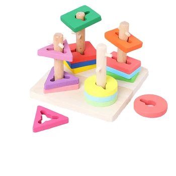 

Montessori Colorful Set Of Columns Geometric Shape Cognition Stacked High Toys Education Children's Intelligence Building Block