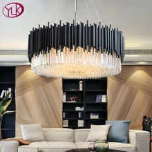 Youlaike черная круглая люстра освещение роскошный современный светодиодный хрустальный светильник для гостиной из нержавеющей стали висячий светильник Cristal домашний блеск
