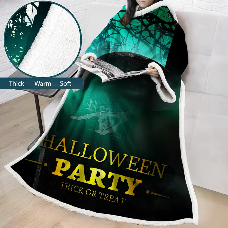 

Halloween Blanket With Sleeves 3D Printed Plush Sherpa Fleece Sofa Blanket Coral Microfiber Warm Sofa Blanket Outdoor Soft Manta