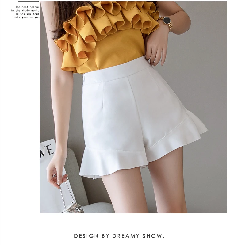 2XL Japanese Women Solid Color Shorts Cute Kawaii Young Girl Bottoms High Waist Ruffles hem Wide Leg Shorts Women Summer AQ491