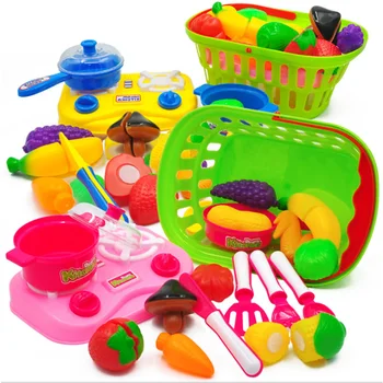 

New 19 Pcs 2 Types 1 Set Pink Kids House children Kitchen Toys For Girls Cutting Food Dishes Cookware Pretend Play Kitchen Gift
