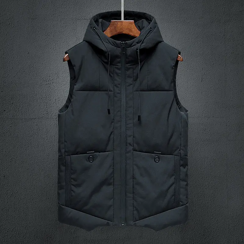 

2021 Autumn Winter Men Casual Outerwear Male Warm Hood Jacket Vest WaistCoat Men Solid Sleeveless Jackets Parkas Vests O448