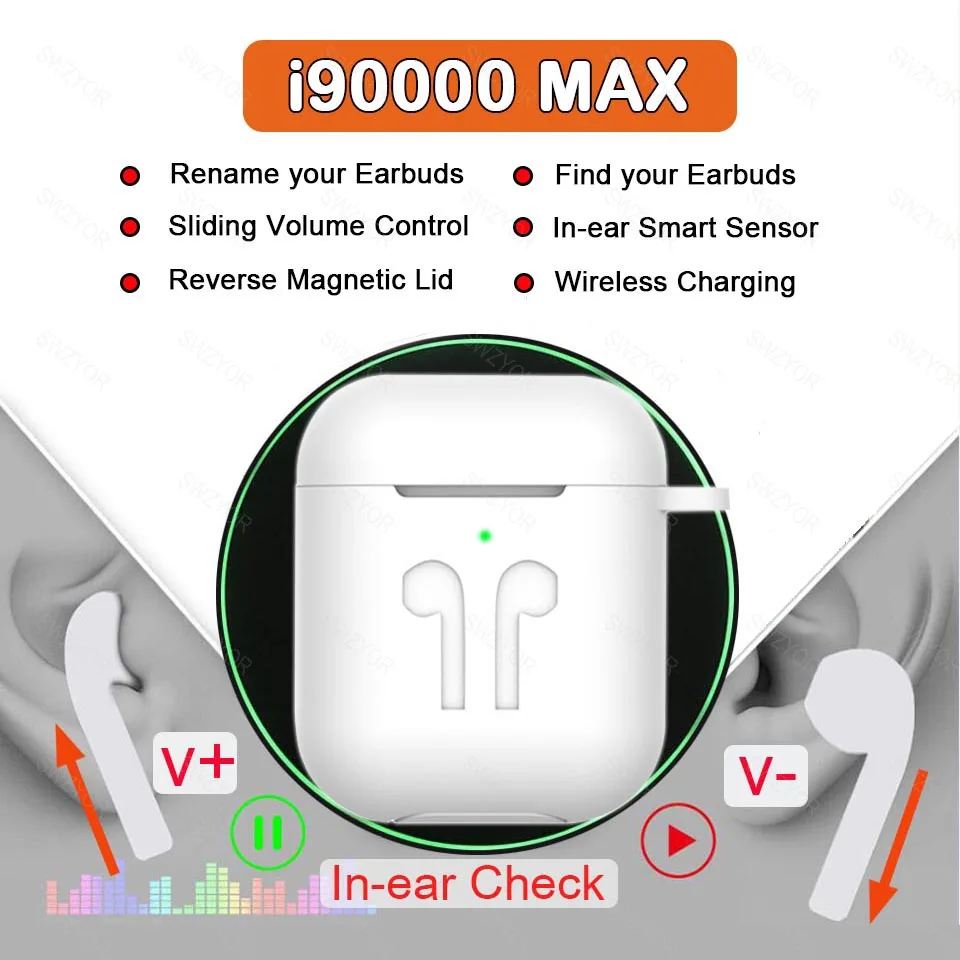 

i90000 MAX TWS Wireless Earphone With Air 2 Rename Bluetooth 5.0 Earphone Super Bass Earbuds Volume Control PK i5000 i9000 TWS