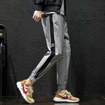

2019 Sweatpants men Korean fashion casual thin straight brand trousers plus size L-4XL homme pants striped patchwork sweatpants