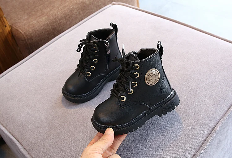 Botas de Pelúcia Outono Inverno Crianças Botas Meninos Meninas Couro Martin Moda Impermeável Antiderrapante Quente Sapatos 21-30 2022 - 13 Mamãe e Bebê