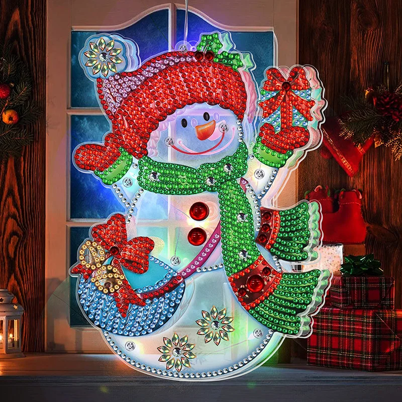 HOMFUN Christmas LED Lamp Diamond Painting DIY 5D Light Diamond Embroidery Colorful Lights Rhinestones Halloween Home Decor Gift
