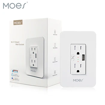 

USB Smart Wall Socket 2 Plug Outlet US Type Work with Alexa Google Home, No Hub Required By Smart Life/Tuya APP Remote Control