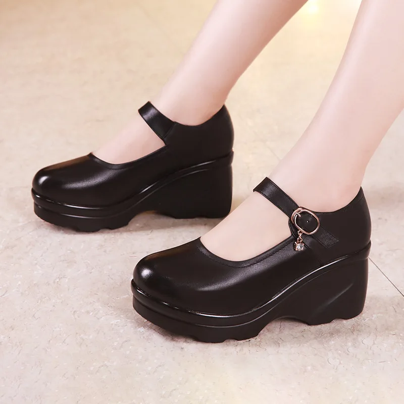 

Plus32-43 Brand New 2019 Spring Fall Platform Wedges Shoes for Women High Heels Pumps Ladies Mary Jane Mother Shoes for Work