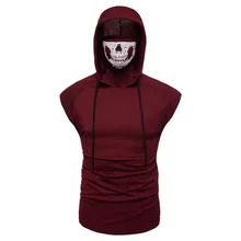 Летний однотонный пуловер крутой Скелет Печатный воротник с капюшоном мужской повседневный жилет