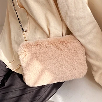 

2019 Winter New Simple Solid Color Zipper Handbag Womens High Quality Plush Chain Shoulder Bags Designer Fashion Crossbody Bags