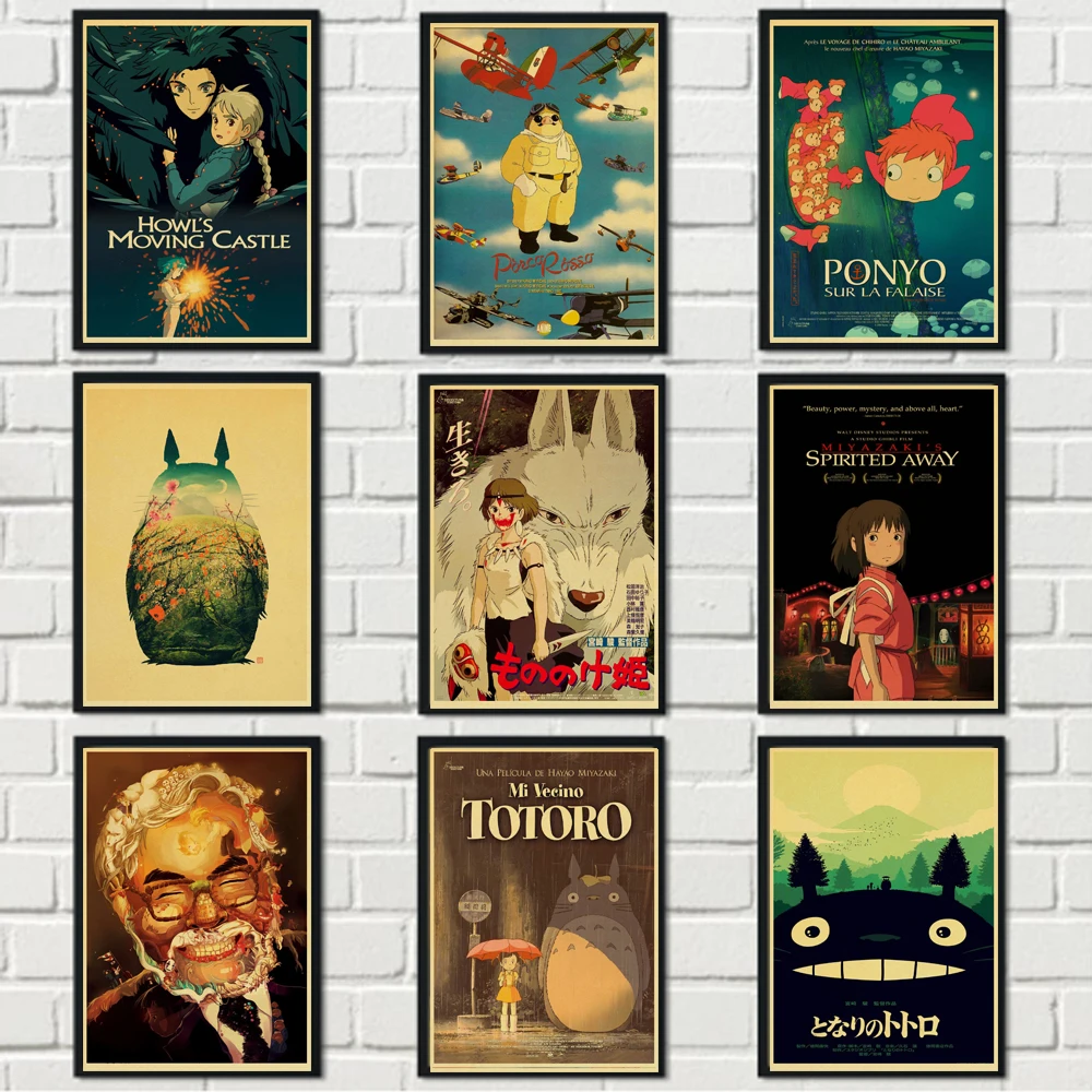 Anime-Poster-Hayao-Miyazaki-Collection-Good-Quality-Painting-RetroPoster-Kraft-Paper-For-Home-Bar-Wall-Decor