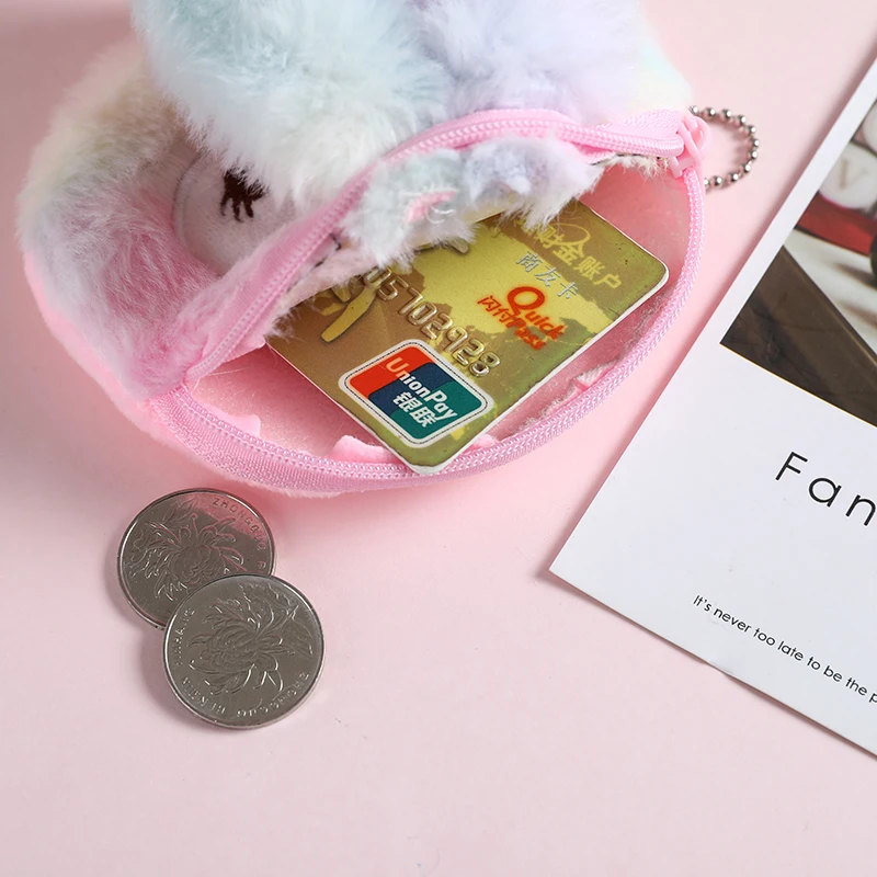 Детский брелок с кроличьим мехом, кошелек для монет, мягкий цветной держатель для карт, Женский плюшевый мини-кошелек с мультяшными животными, новая милая сумка для наушников