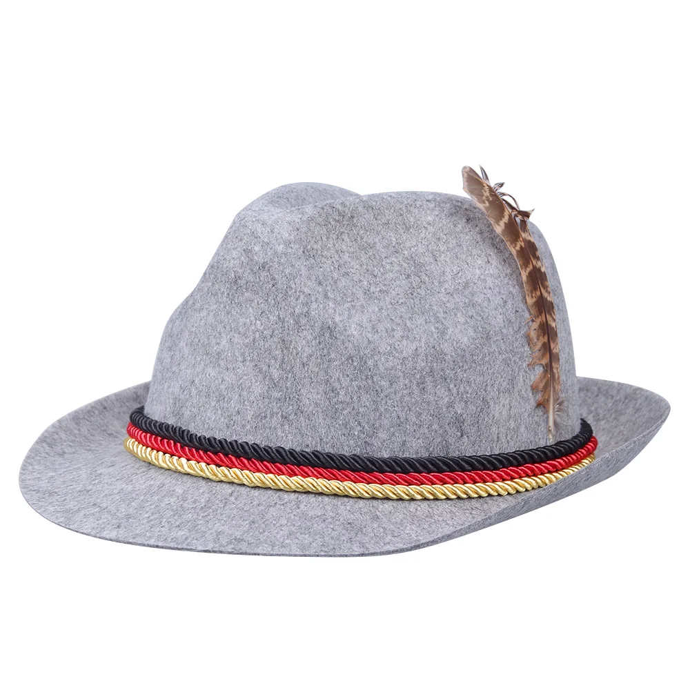 Твердые Fedoras серые ленты шляпы Октоберфест немецкий баварское пиво фестиваль шапки для мужчин женщин аксессуары для карнавала