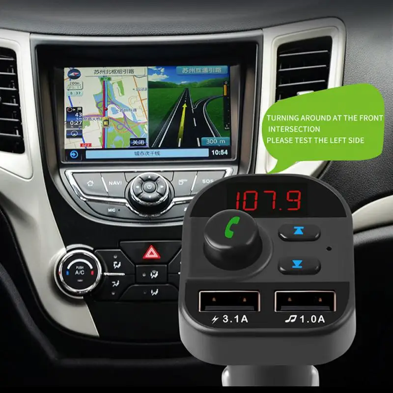 

Radio In Car Wireless Portable Hands Free Music Bluetooth Audio Adapter FM Transmitter MP3 Player TF Card USB Charger Call