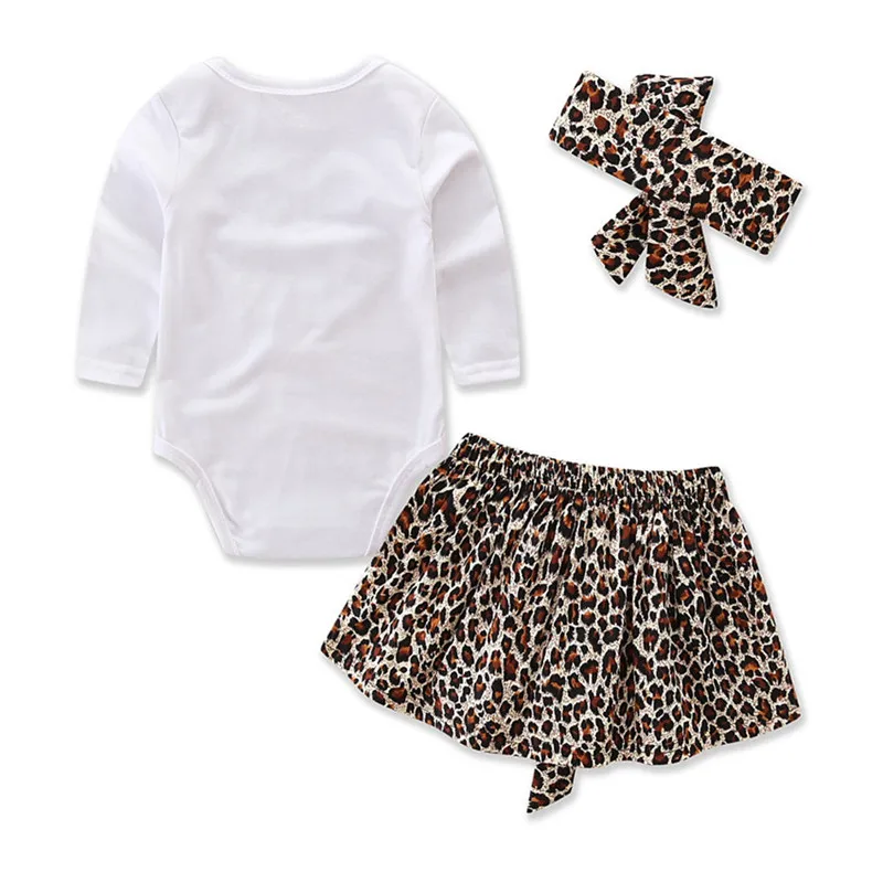 Telotuny/Одежда для маленьких девочек с леопардовым принтом комплект из 3 предметов, комбинезон с сердечками для маленьких девочек, топы, юбка, повязка на голову, комплект одежды для девочек