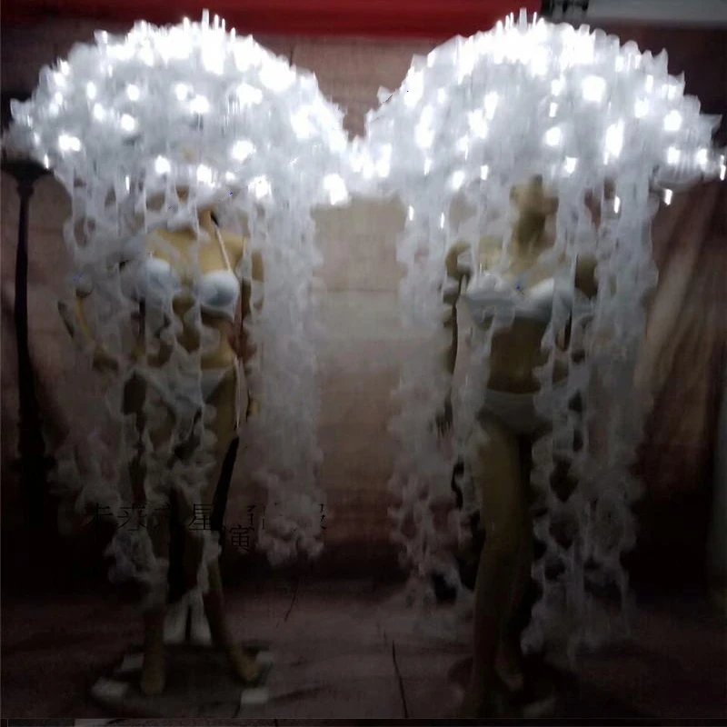 Белые светодиодные костюмы медуз бальные танцы dj певица led платье световой