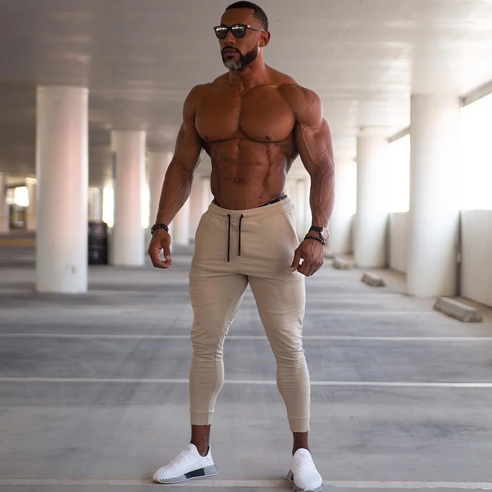 

Solid color Gym Sweatpants Skinny Jogger Pants Men Running Track Pants Male Autumn Fitness Bodybuilding Training Cotton Trousers