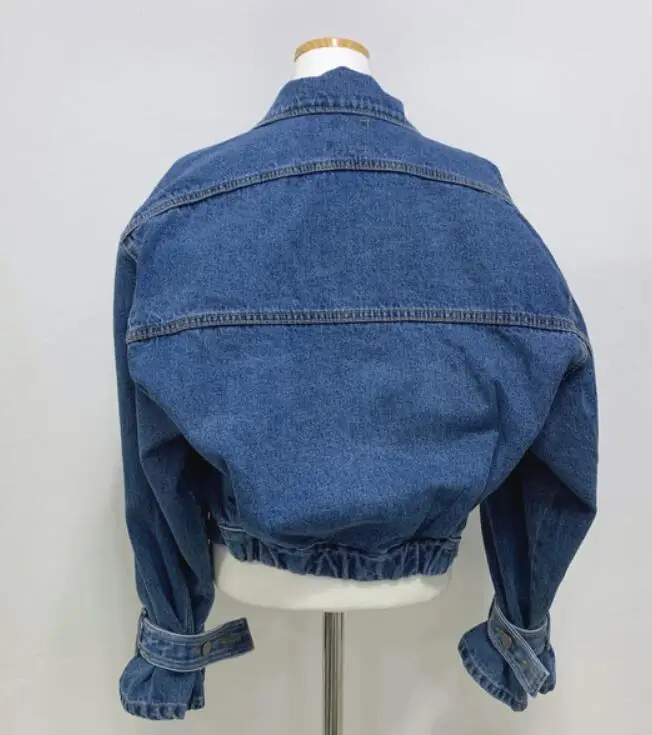 Осенняя винтажная объемная джинсовая куртка с карманами, Женская свободная однобортная короткая джинсовая куртка с пышными рукавами