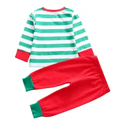 Осенний комплект одежды для маленьких мальчиков и девочек, толстовка Рождественская футболка в полоску с длинными рукавами и принтом лося