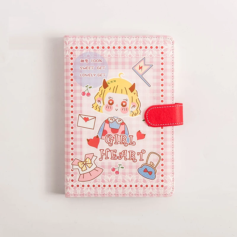 Kawaii планировщик записная книжка корейский Bullet Journal Студенческая мультяшная девочка ПУ Обложка Магнитная кнопка девушка дневник канцелярские принадлежности для школы - Цвет: Red