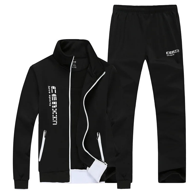 men black Мужская спортивная одежда, спортивный костюм, куртка на молнии, свободные спортивные штаны для пары, повседневные штаны для пробежек, спортивный костюм - Цвет: men black