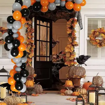 

90PCS Halloween Party Decorations Arch Garland 12 INCH Balloons Black Orange Grey Thick Latex Helium Balloon for Party Birthday