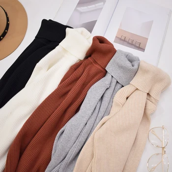 

Fall 2019 Turtleneck Knitted Sweater Women Pullovers Autumn Winter Jumpers Knitwear White Red Yellow Black Pink Ladies Sweaters