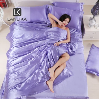 

Lanlika Luxury Light Lilac Silk Satin Bedding Set Soft Duvet Cover Queen King Size Adult Decor Bed Linen Home Textiles