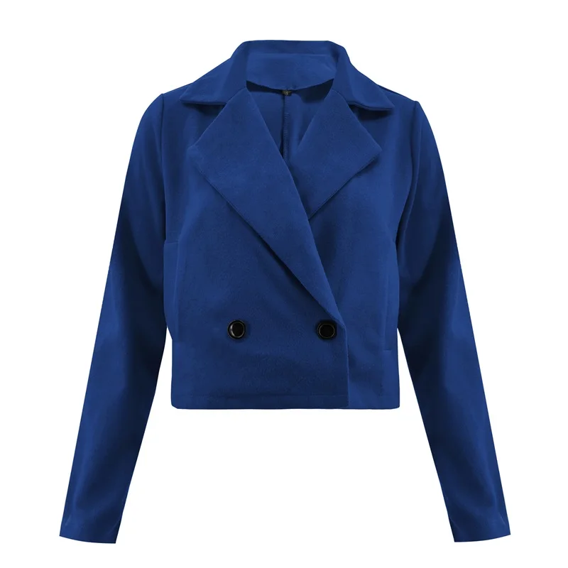 Blue Wannathis женская новая зимняя одежда, куртка с v-образным вырезом, женское короткое тонкое шерстяное пальто, короткое пальто с двойной пуговицей, однотонное теплое пальто - Цвет: Blue
