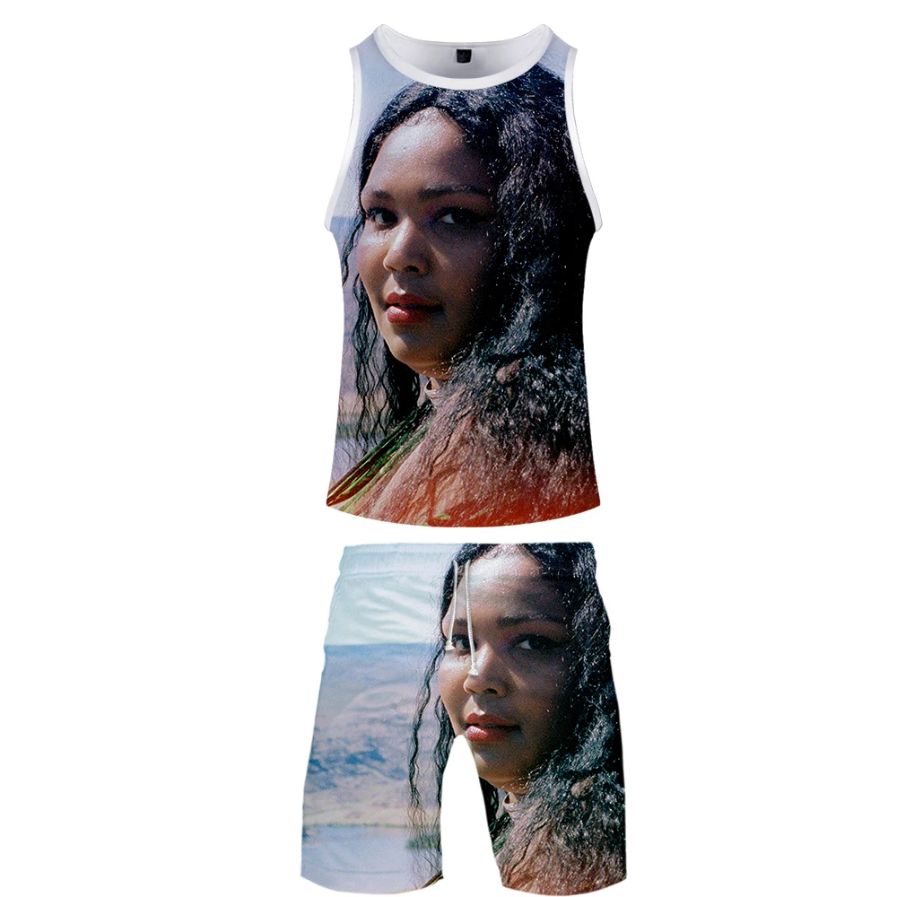 New Fashion Men/Women 3d Print Raper Lizzo face Pant Set Thin Sleeveless Tracksuit Sweatshirt Tops+Pant Set