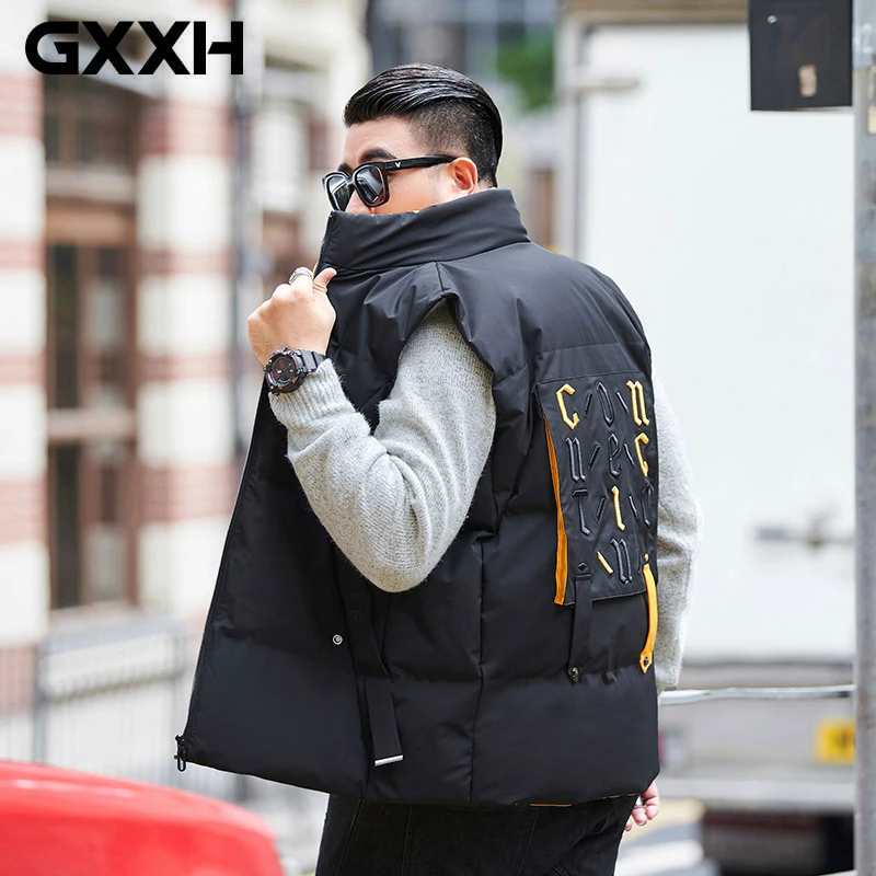 Мужской жилет без рукавов GXXH черный утепленный из полиэстера размера плюс зима