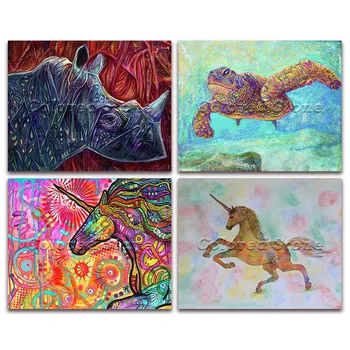 

5D Full Square Diamond painting embroidery Cross stitch Animals colorful rhino tortoise unicorn horse DIY Round Drill mosaic 062