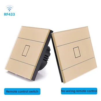 

86 Type EU/UK Wireless Control Switch Single Live Wire Tempered Glass Panel Smart Home Wall Light Lamp Touch RF433 Touch Switch