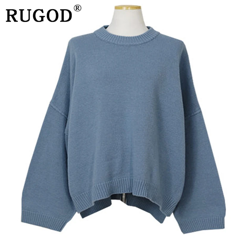 RUGOD, винтажный однотонный вязаный пуловер, свитер, женский, корейский, круглый вырез, уплотненный, auturm, теплые свитера, женский, опрятный, негабаритное пальто