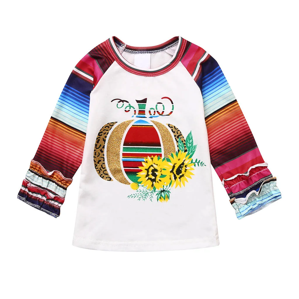 

Baby Kids Girls Long Sleeve Stripe Halloween Hot Stamping Printing Shirt Tops