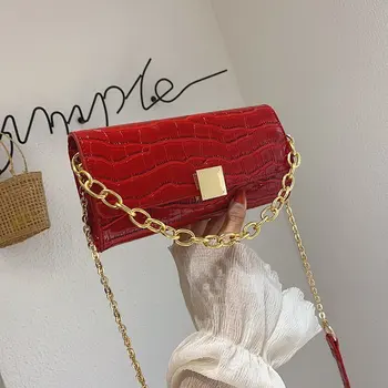 

Fashion Lady Luxury Crocodile Pattern Handbag 2020 Pu Leather Crossbody Bags with Chain New Design Retro Simple Candy Color Bols