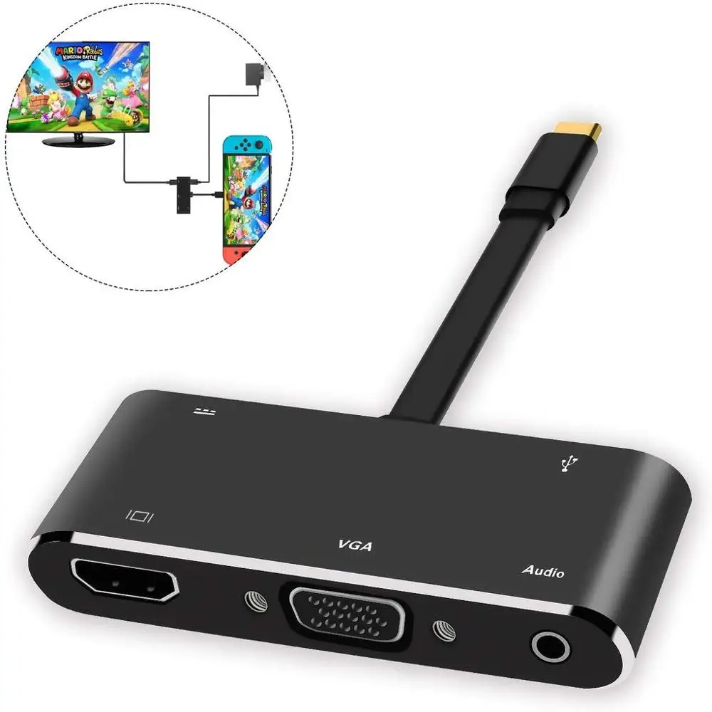 

Christmas Gift4K USB C to HDMI Adapter for Nintendo Switch,Nintendo 5 in 1 Hub Adapter,VGA,USB 3.0,Audio PD2.0