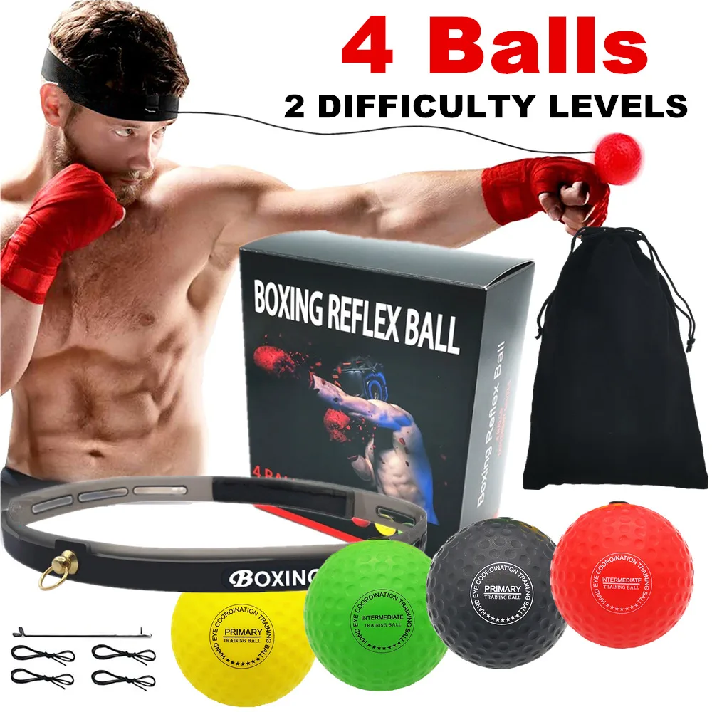 Boxing Reflex Ball Set 4 2 Difficulty Level with Silicone Headband for MMA Punching Speed Fight Skill Ball Reaction Agility head mounted speed ball boxing speed ball boxing reaction ball