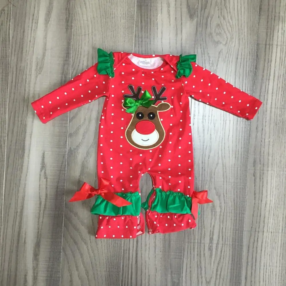 Одежда для маленьких девочек; Детский Рождественский комбинезон; Детский комбинезон для младенцев; комбинезон с оленем; детский хлопковый красный комбинезон;