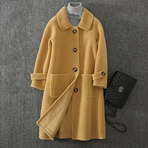 Lemon yellow AreMoMuWha/Новинка года; зимнее пальто из композитного меха; Длинная овечья шерсть шуба; куртка из искусственного меха; Длинная Меховая куртка; мех; qx1275 - Цвет: Lemon yellow