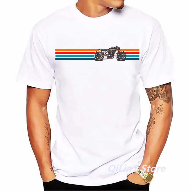 Cafe Racer Motorrad Print Herren Vintage T-Shirt Sommer 2024 Weiß Kurzarm Casual Top 90er Jahre Cool Hip Hop Rock T-Shirt Grafik – Detail 17