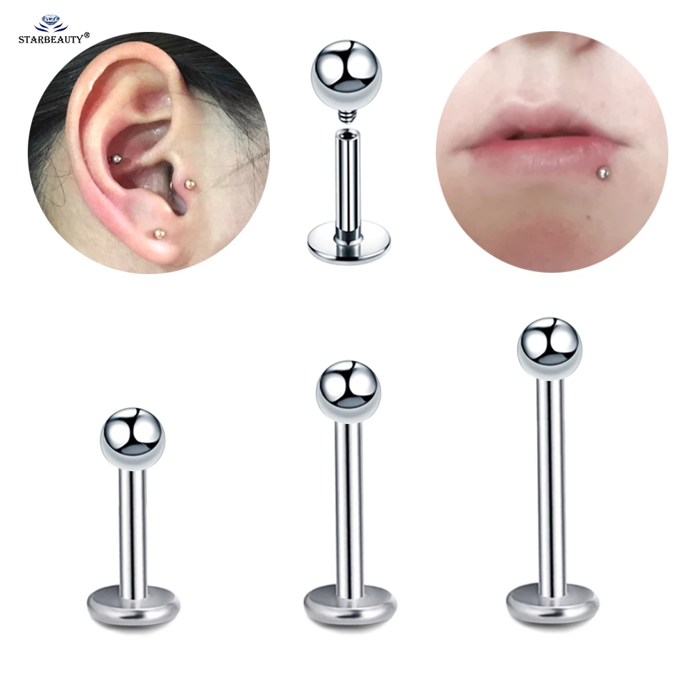 Starbeauty 2pcs 1.2x6/8/10mm Bar 2.5mm Ball Nose Ring Stud Nostril