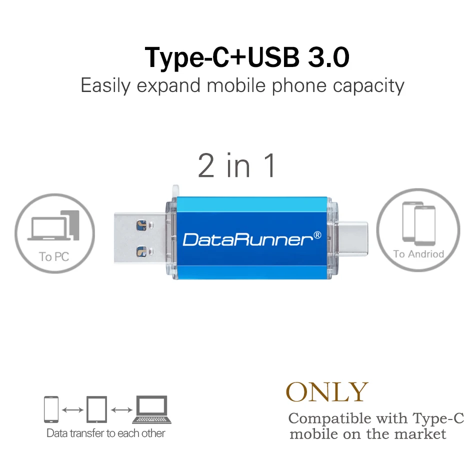 Флеш накопитель DataRunner type C OTG USB 16 ГБ 32 64 Гб 128 256 с двумя разъемами Usb Stick 3 0 Флешка для