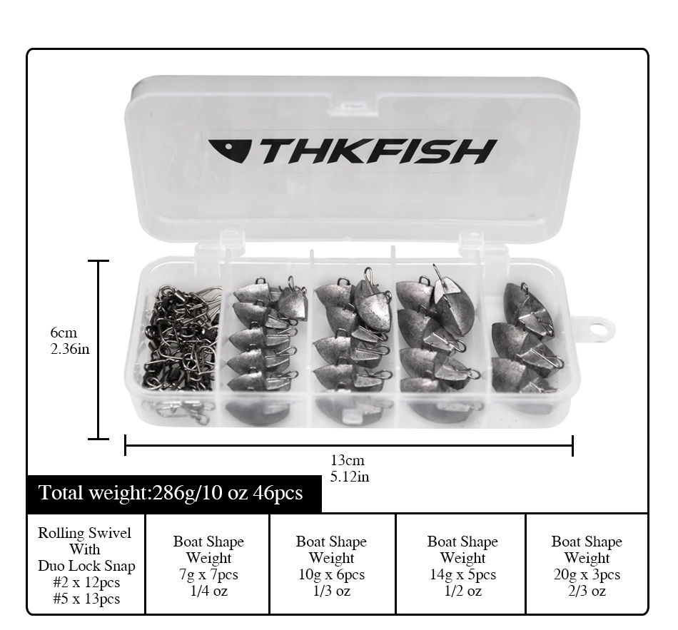 46 шт./кор. свинцово-рыболовный вес s 7g 10g 14g 20g лодка Вес грузило с поворотом и защелкой рыболовные снасти коробка DIY KIT