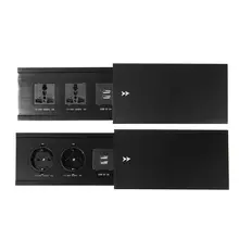 ALL Aluminum Alloy Plate Slide Type 2 Power EU UK Socket Dual USB Charge Port Office Table Outlet Matte Black Cover