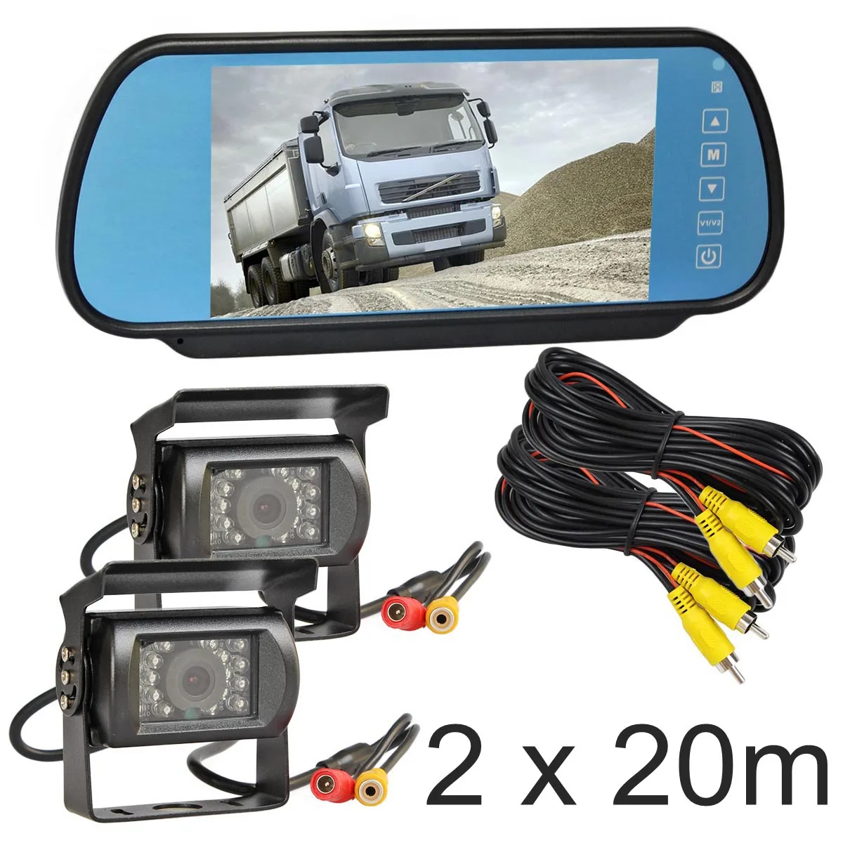 DIYKIT проводной " зеркальный монитор для автомобиля+ 2 x Водонепроницаемый ночного видения CCD камера заднего вида для грузовика Караван Автобус фургон - Название цвета: 2 x 20m