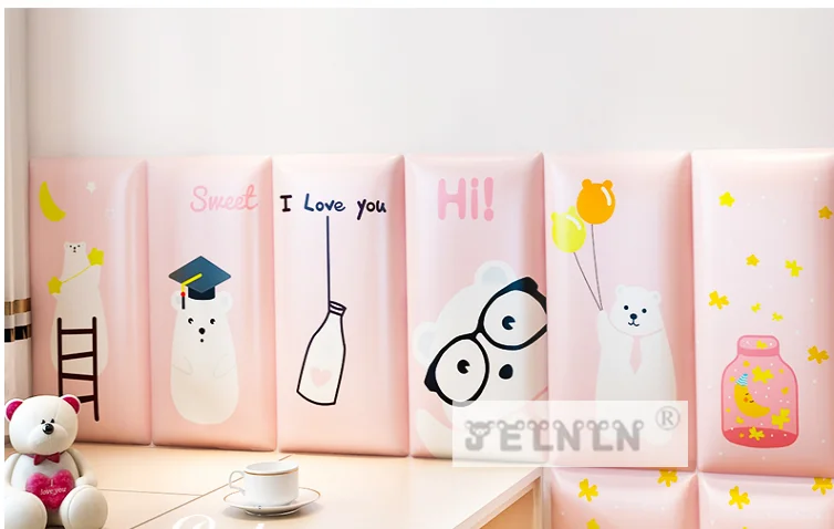 Pink bear children soft bag kindergarten anti-collision 3d wall stickers tatami surrounding baby background foam wall stickers