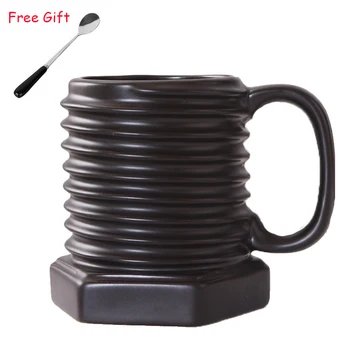 

380ML Creative Screw Shape Ceramic Coffee Mug With 1 Spoon Milk Tea Cup Breakfast Screw Pattern Drinking Cup Gift Drinkware